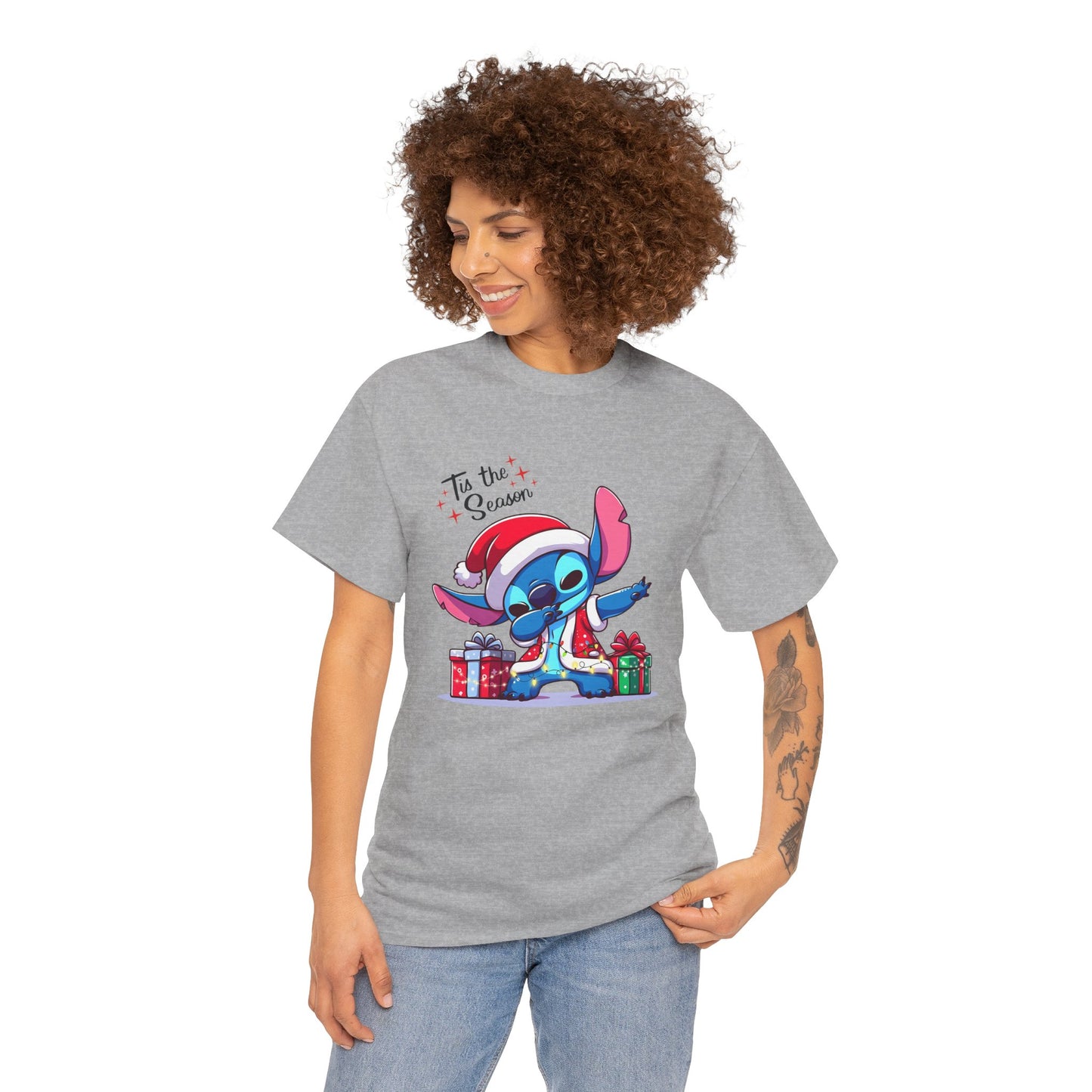 Tis the Season Blue Alien Christmas T-Shirt – Cute Holiday Unisex Heavy Cotton Tee