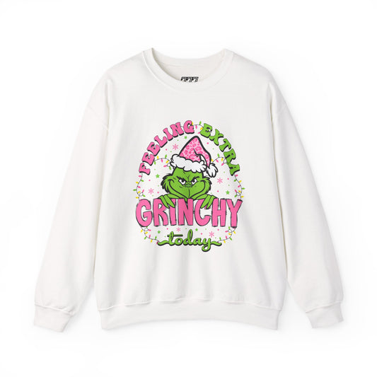 Feeling Extra Grinchy Today Funny Christmas Grinch-Inspired Holiday Sweatshirt – Pink Santa Festive Unisex Heavy Blend Crewneck