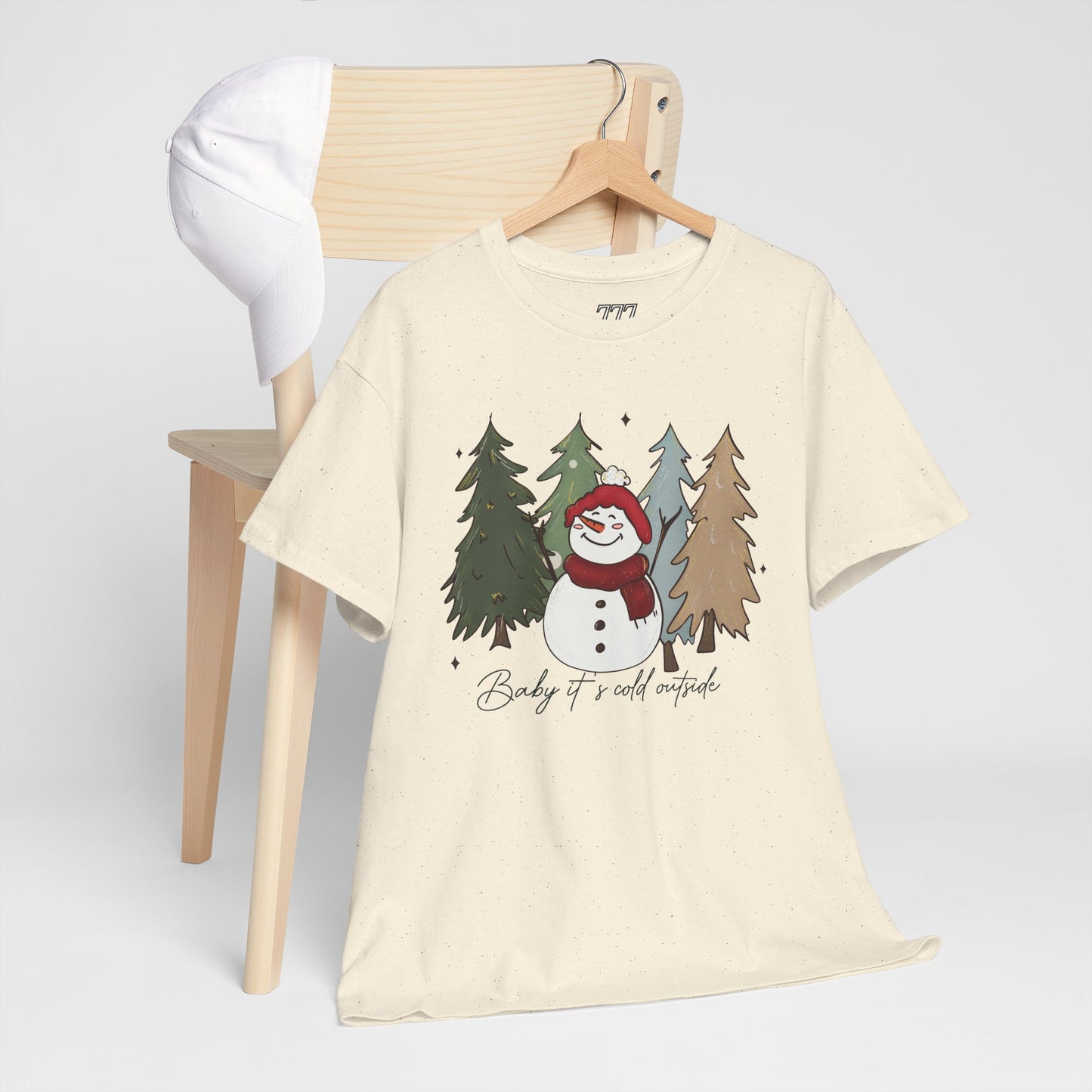 Baby It’s Cold Outside Snowman Christmas Tee – Cozy Winter Aesthetic Holiday Unisex Heavy Cotton T-Shirt