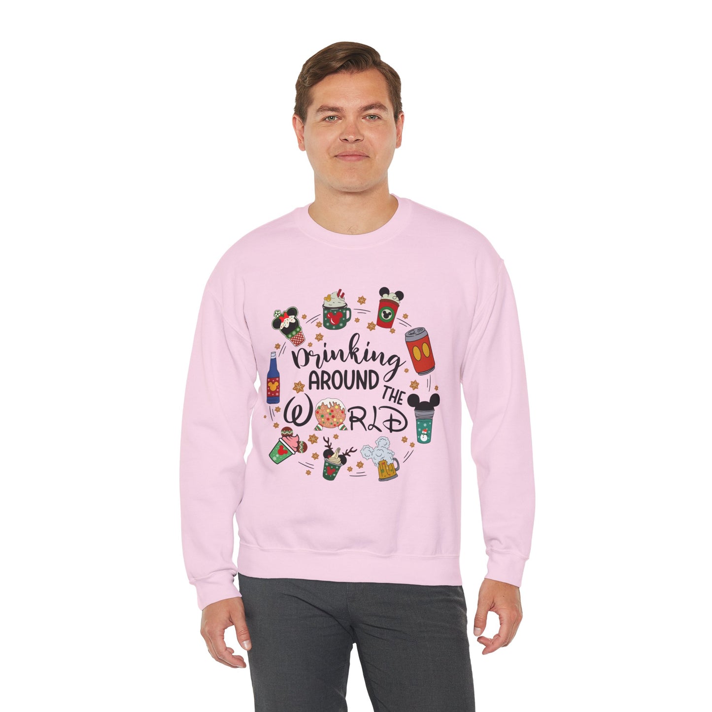 Drinking Around the World Christmas Crewneck – Fun Holiday Travel & Cocktail Sweatshirt (Unisex)