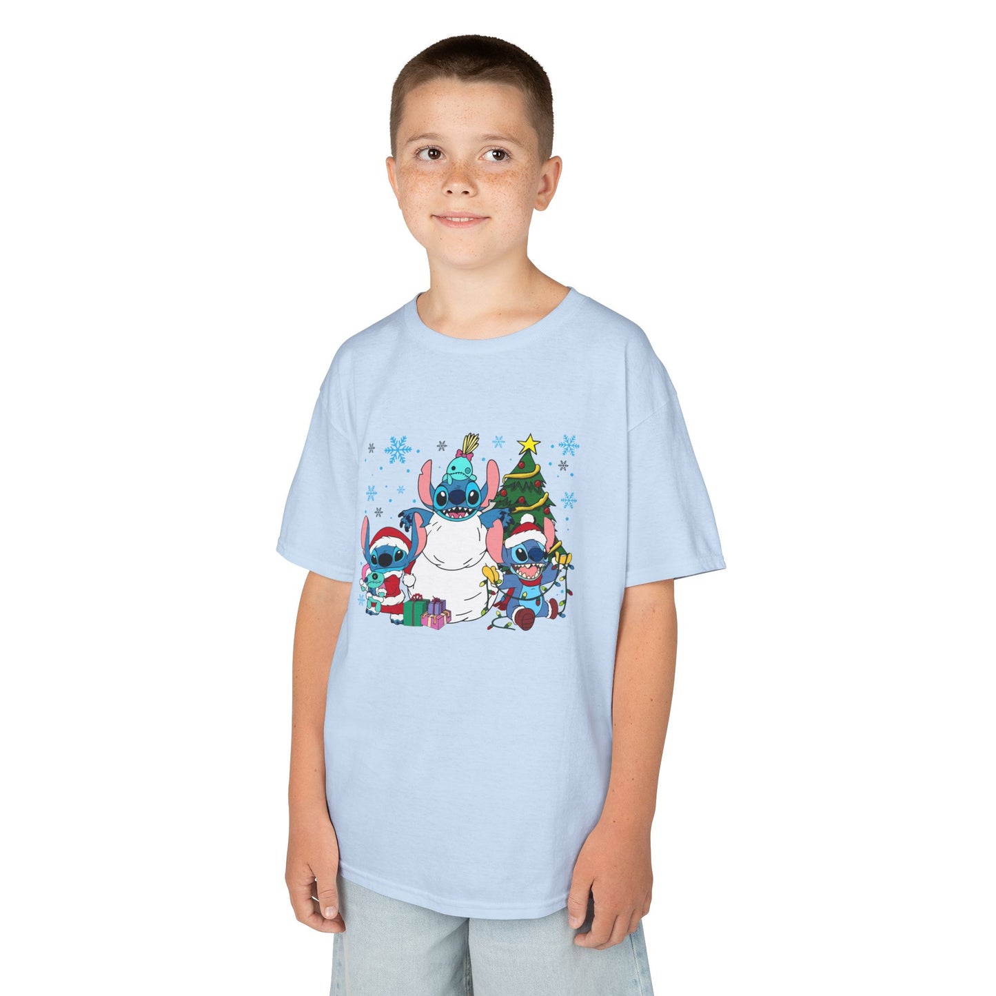 Stitch Christmas Vibes Kids T-Shirt – Cute Holiday Trio Heavy Cotton Tee