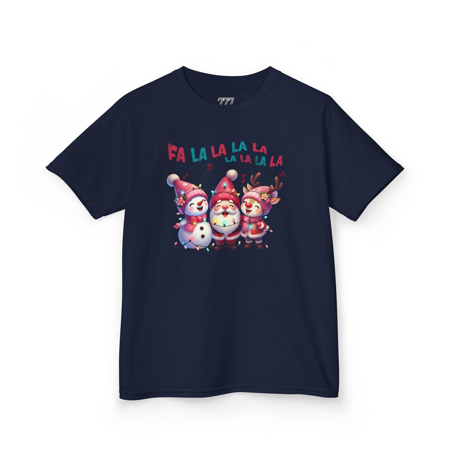 Festive Caroling Trio Kids Christmas T-Shirt – Cute Santa, Snowman & Reindeer Holiday Tee