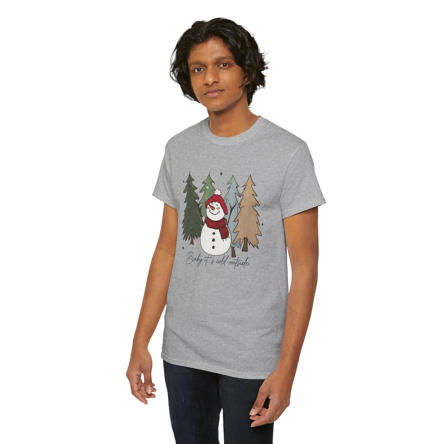 Baby It’s Cold Outside Snowman Christmas Tee – Cozy Winter Aesthetic Holiday Unisex Heavy Cotton T-Shirt