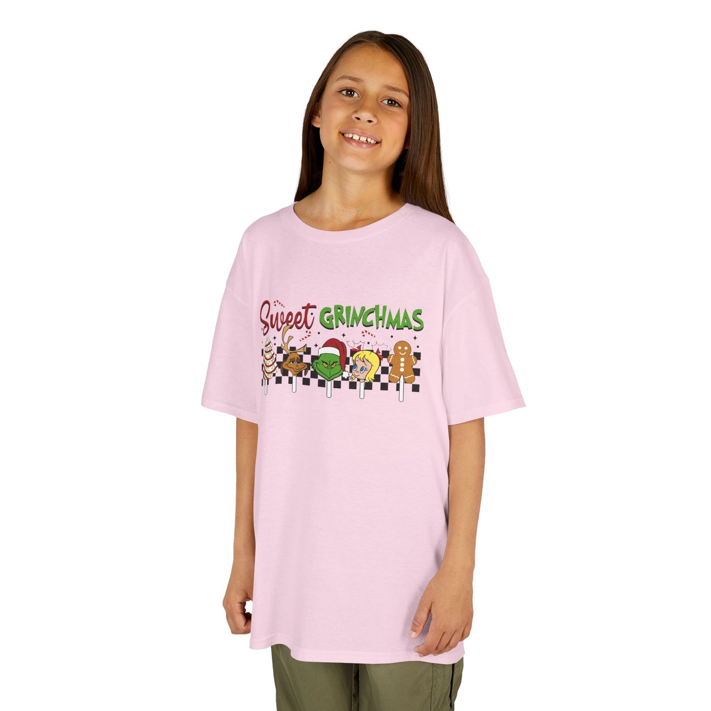 Sweet Grinchmas Candy Christmas Kids Tee – Cute Holiday Treat Characters Kids Heavy Cotton T-Shirt