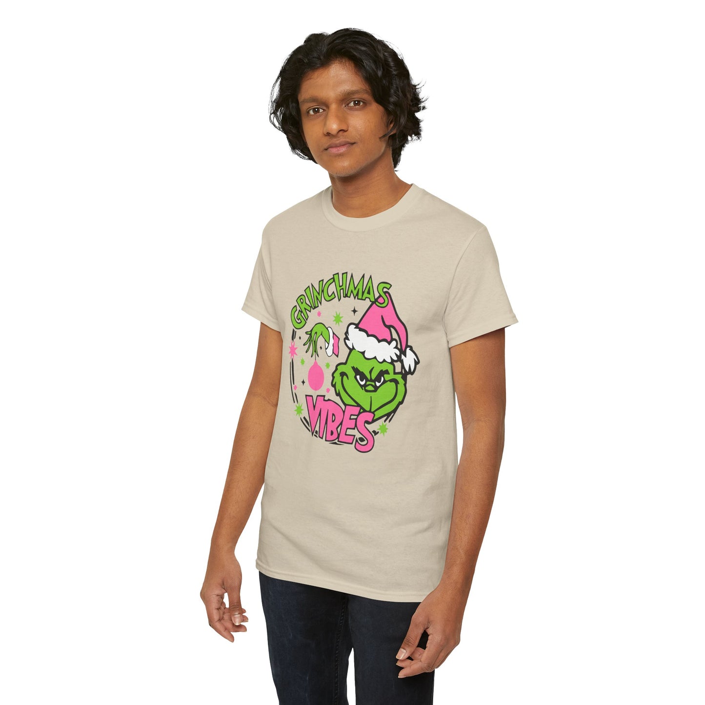 Grinchmas Vibes Funny Christmas Grinch-Inspired Holiday Tee – Pink Santa Festive Unisex Heavy Cotton T-Shirt