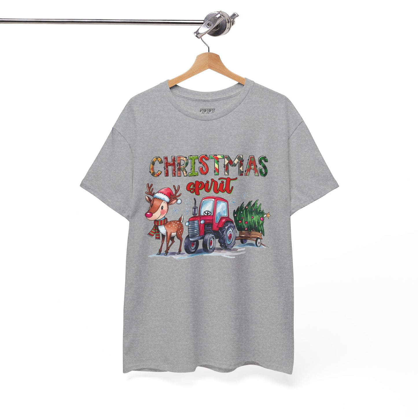 Christmas Spirit Unisex Heavy Cotton T-Shirt – Cute Reindeer & Red Tractor Holiday Tee
