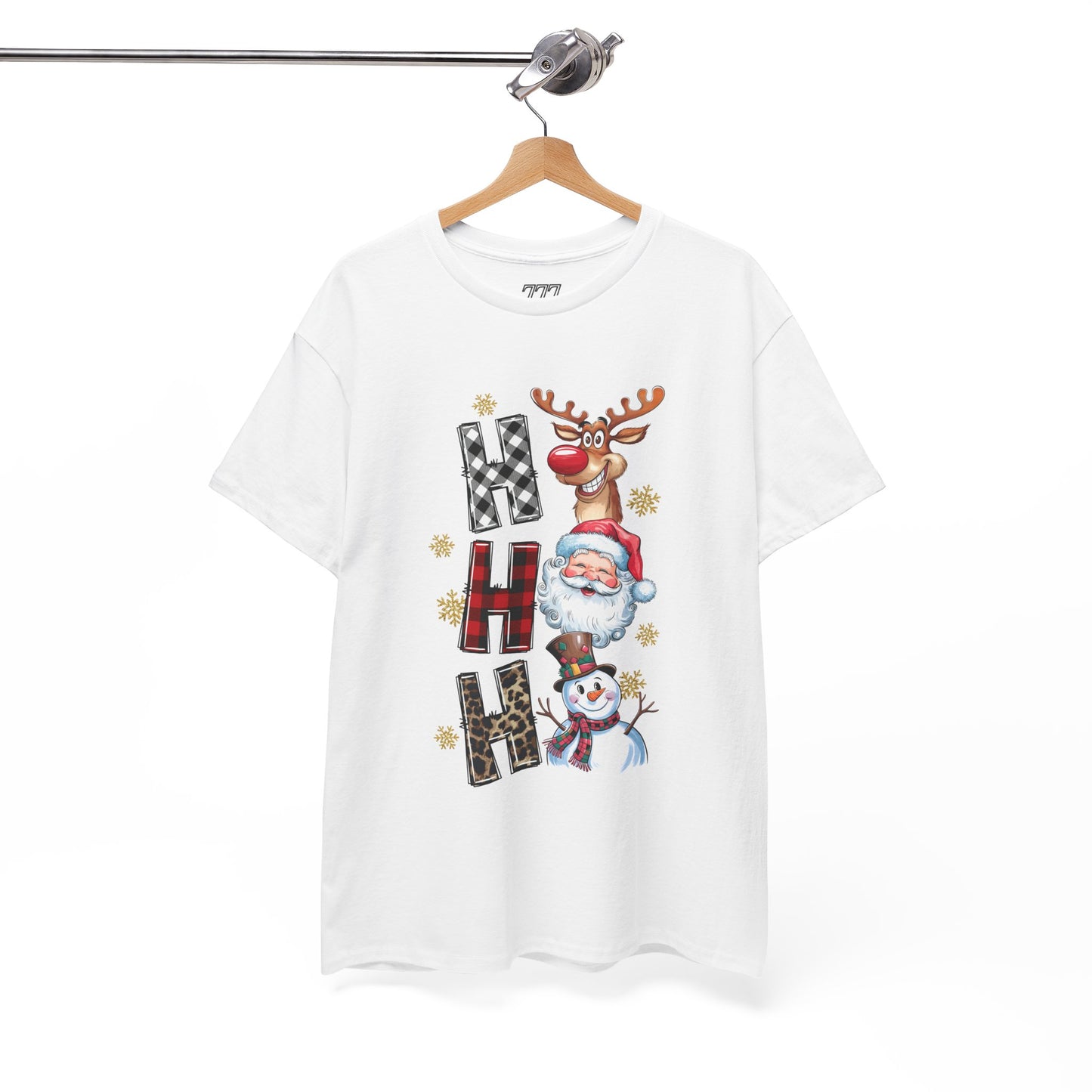 HO HO HO Christmas Unisex Heavy Cotton T-Shirt – Santa, Reindeer & Snowman Holiday Tee