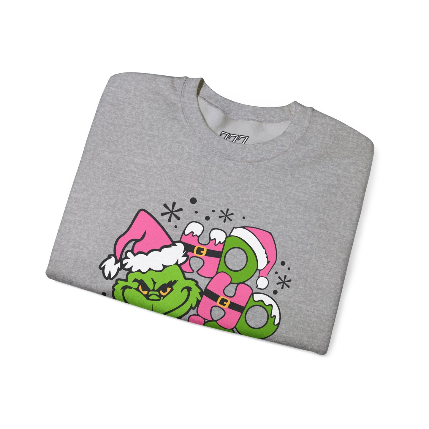 HO HO HO Funny Christmas Grinch-Inspired Holiday Sweatshirt – Cute Pink Santa Unisex Heavy Blend Crewneck