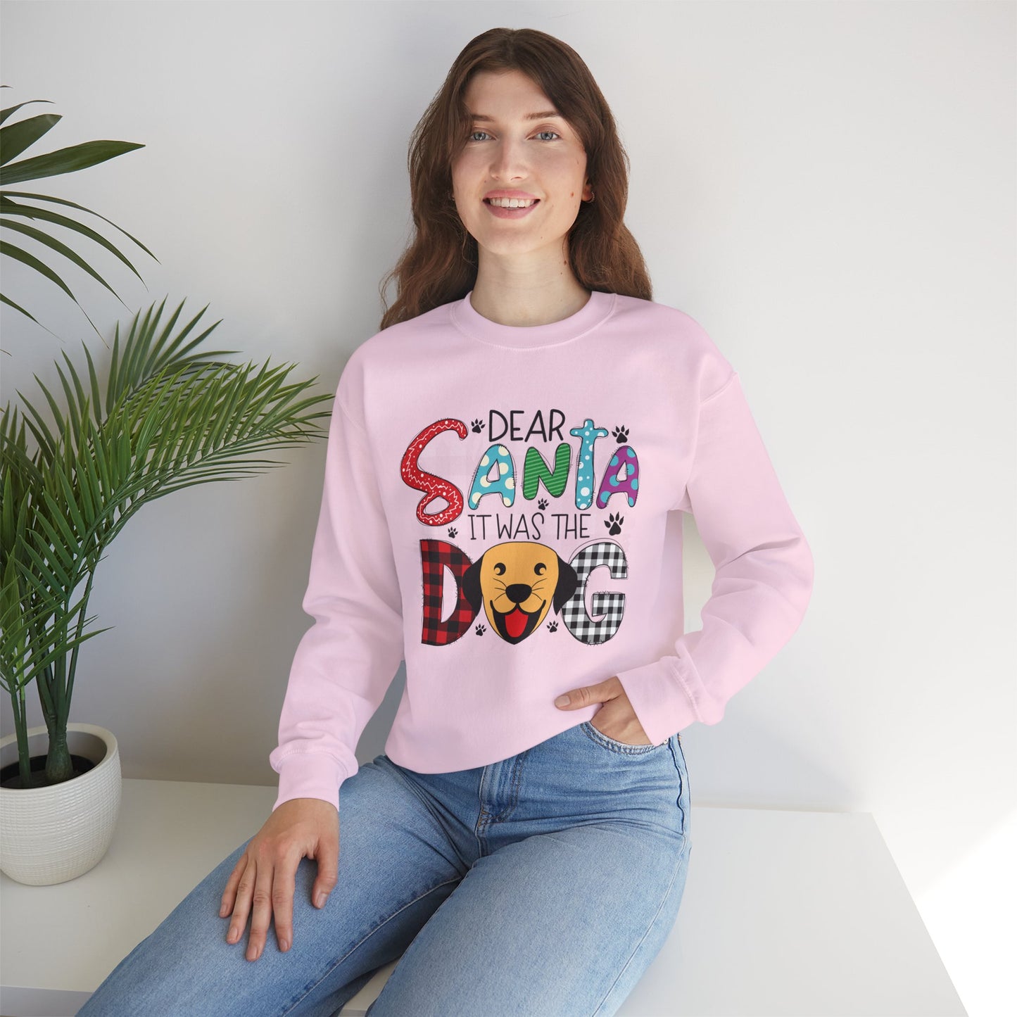 Dear Santa It Was The Dog Christmas Crewneck – Funny Holiday Dog Lover Sweatshirt (Unisex)