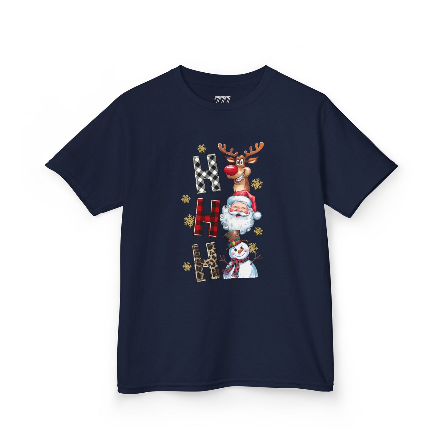 HO HO HO Kids Christmas T-Shirt – Santa, Reindeer & Snowman Holiday Tee