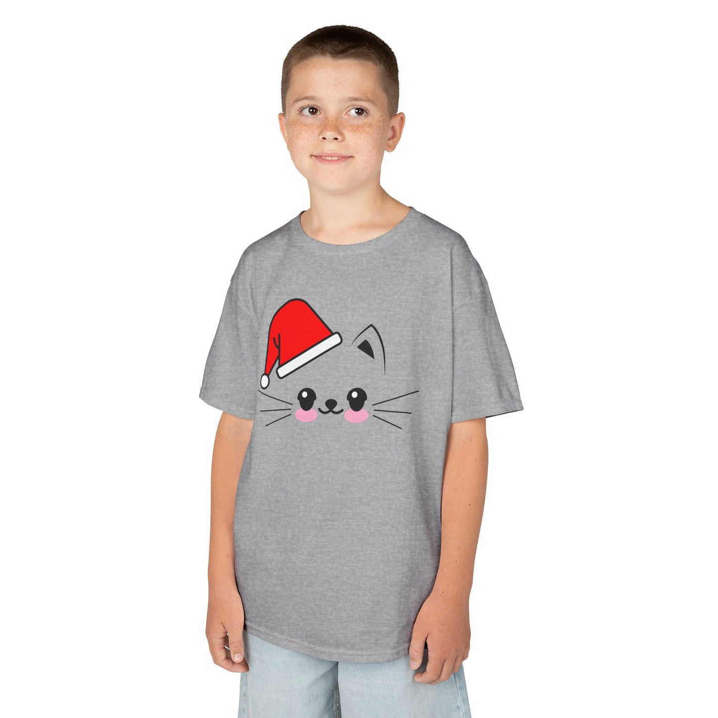 Cat Santa Kids Christmas T-Shirt – Cute Kawaii Cat Holiday Tee for Kids