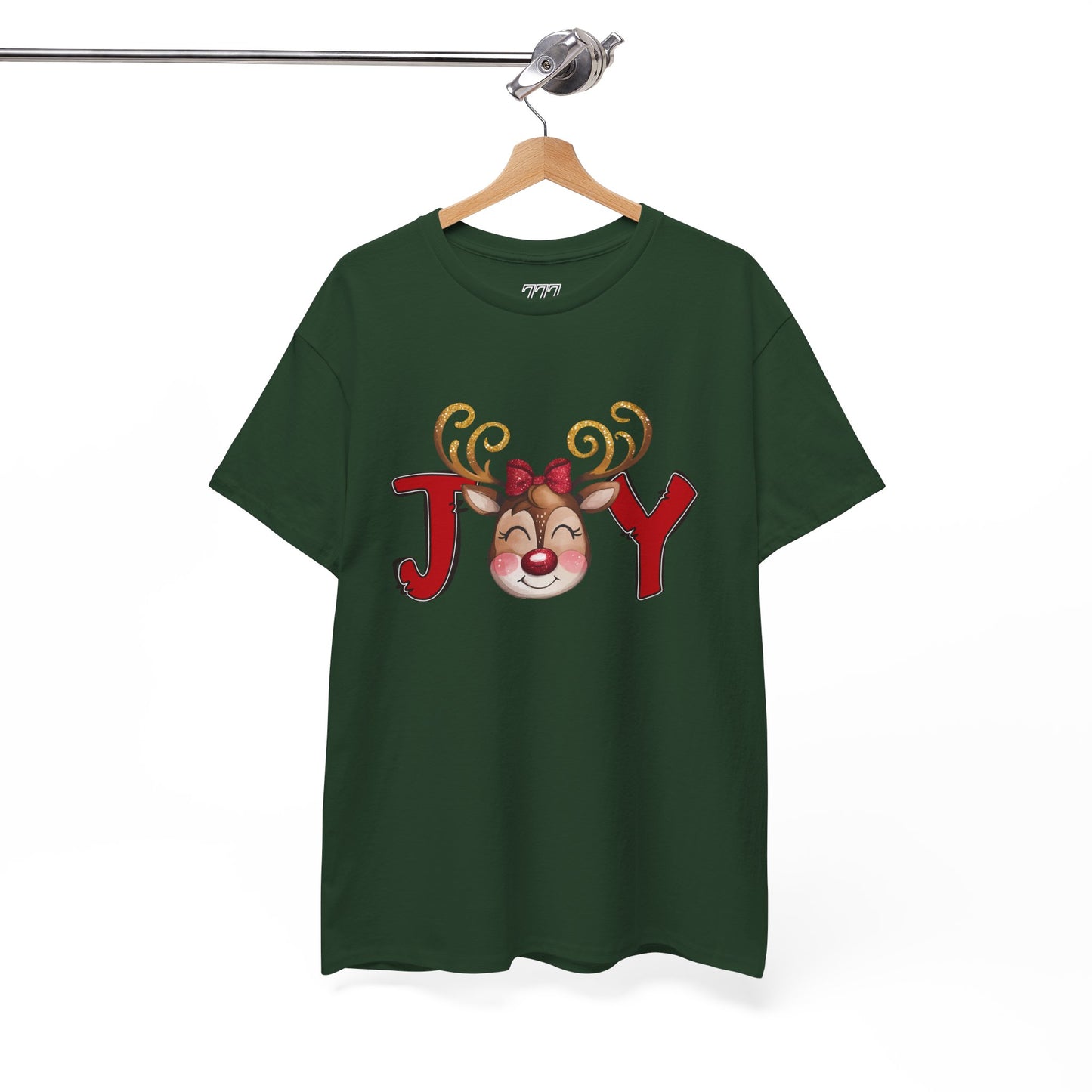 Reindeer Joy Women’s Christmas T-Shirt – Cute Holiday Reindeer Face Heavy Cotton Tee