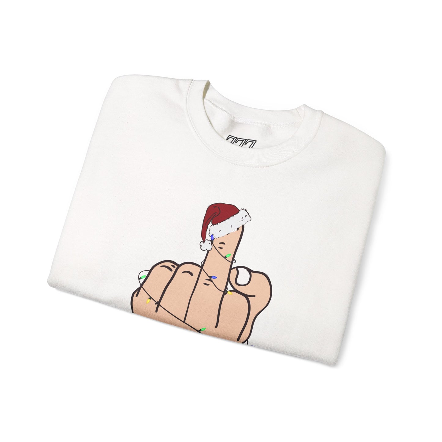 Merry Christmas Middle Finger Funny Adult Holiday Sweatshirt – Sarcastic Santa Joke Unisex Heavy Blend Crewneck