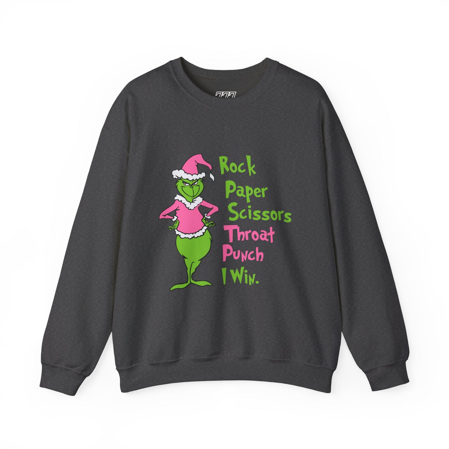 Rock Paper Scissors Throat Punch I Win Funny Christmas Grinch-Inspired Holiday Sweatshirt – Sarcastic Pink Santa Unisex Heavy Blend Crewneck