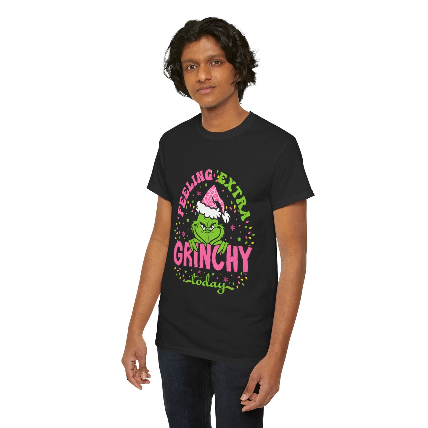 Feeling Extra Grinchy Today Funny Christmas Grinch-Inspired Holiday Tee – Pink Santa Festive Unisex Heavy Cotton T-Shirt