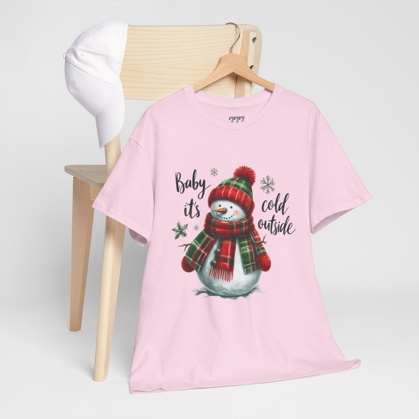 Baby It’s Cold Outside Christmas Unisex Heavy Cotton T-Shirt – Cute Snowman Holiday Tee
