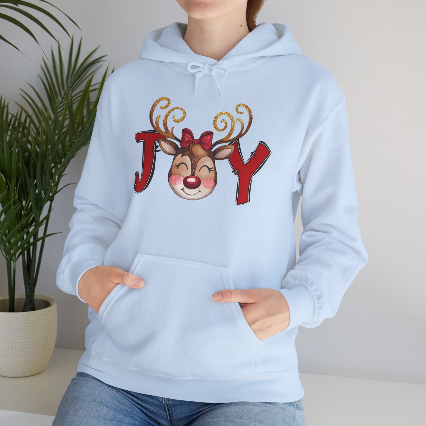Reindeer Joy Women’s Christmas Hoodie – Cute Holiday Reindeer Heavy Blend Hooded Sweatshirt