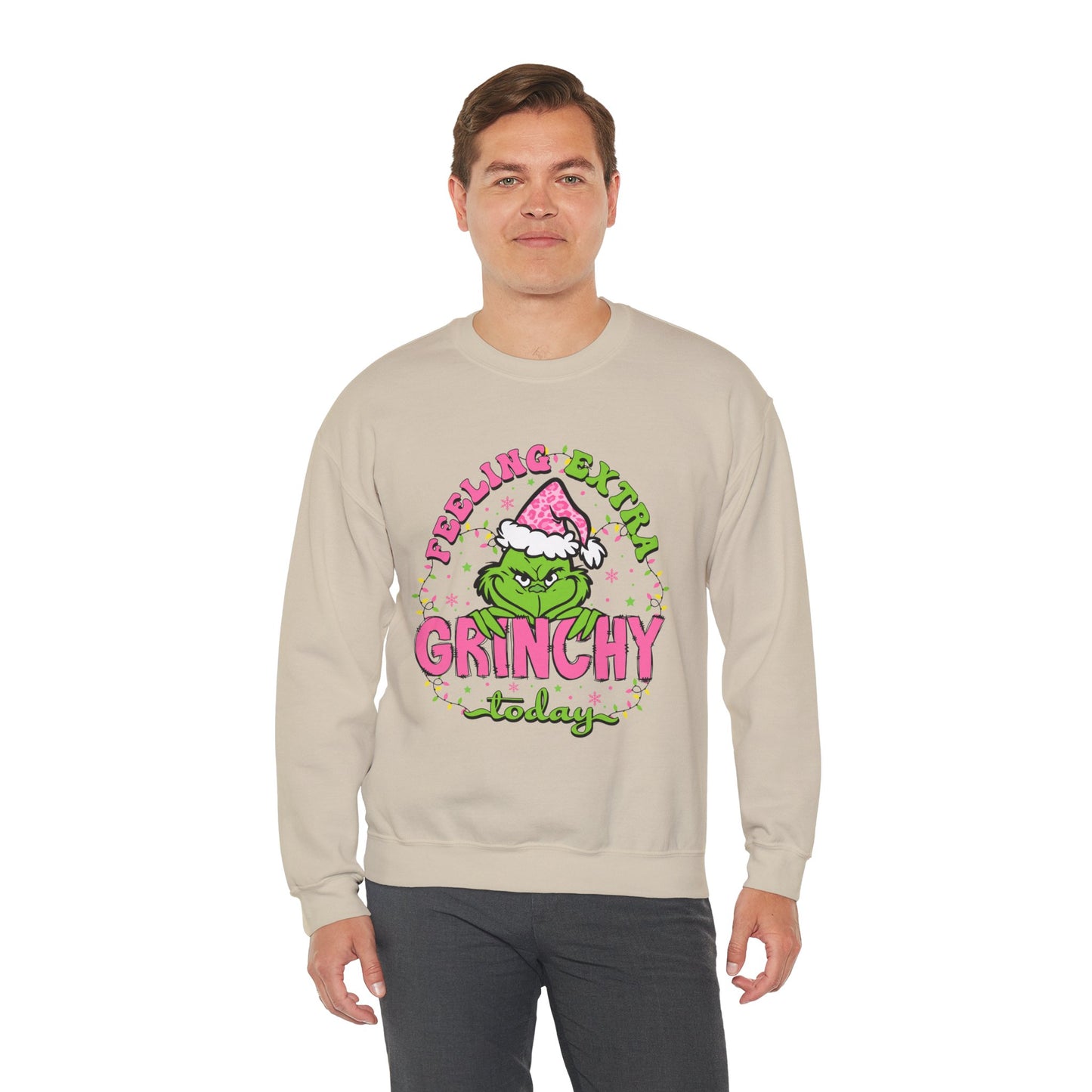 Feeling Extra Grinchy Today Funny Christmas Grinch-Inspired Holiday Sweatshirt – Pink Santa Festive Unisex Heavy Blend Crewneck