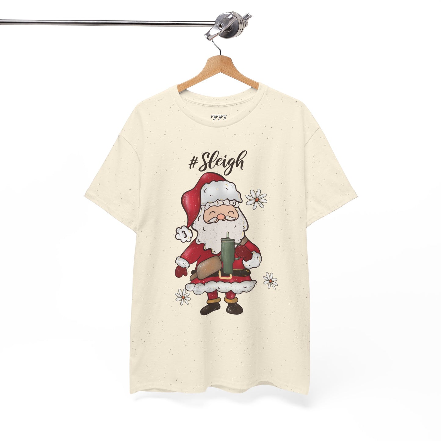 #Sleigh Funny Santa Christmas Tee – Cute Modern Holiday Hashtag Graphic Unisex Heavy Cotton T-Shirt