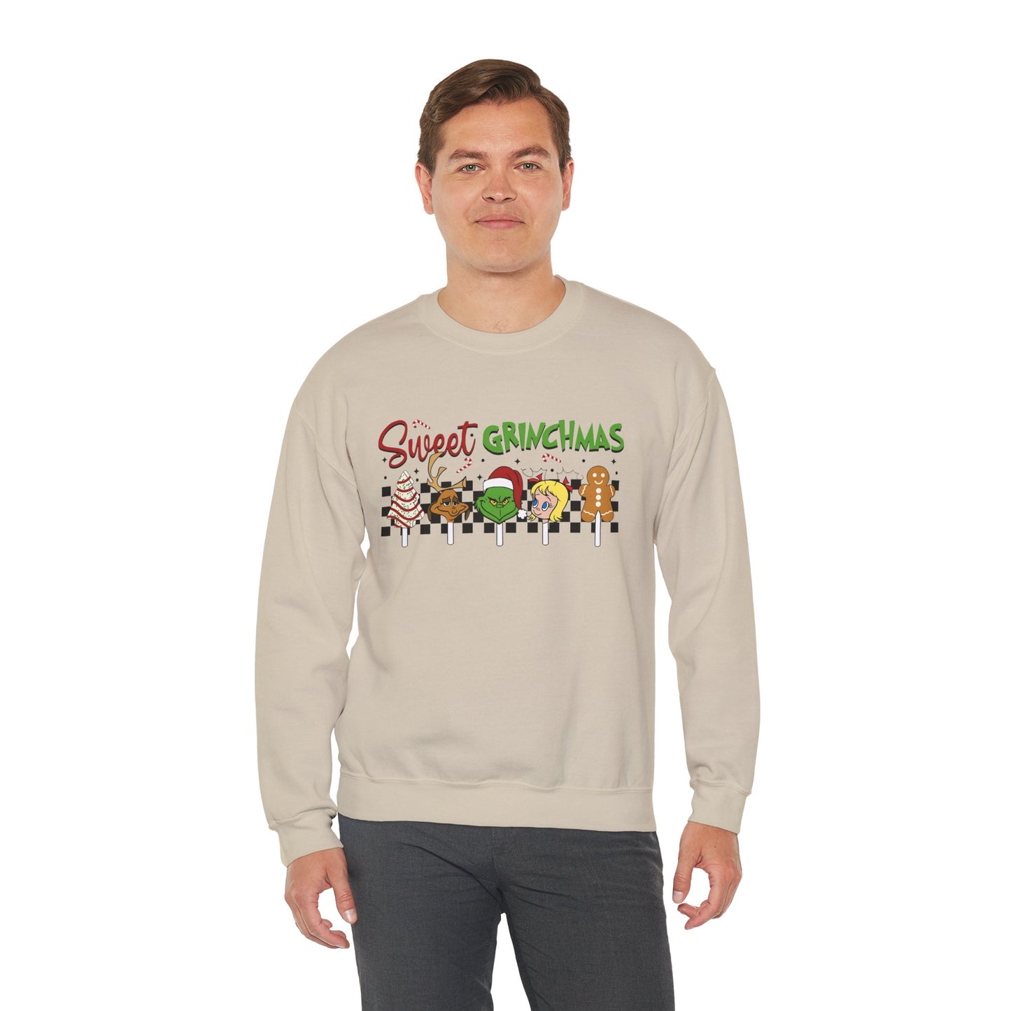 Sweet Grinchmas Candy Characters Funny Christmas Sweatshirt – Cute Holiday Treats Grinch-Inspired Unisex Heavy Blend Crewneck