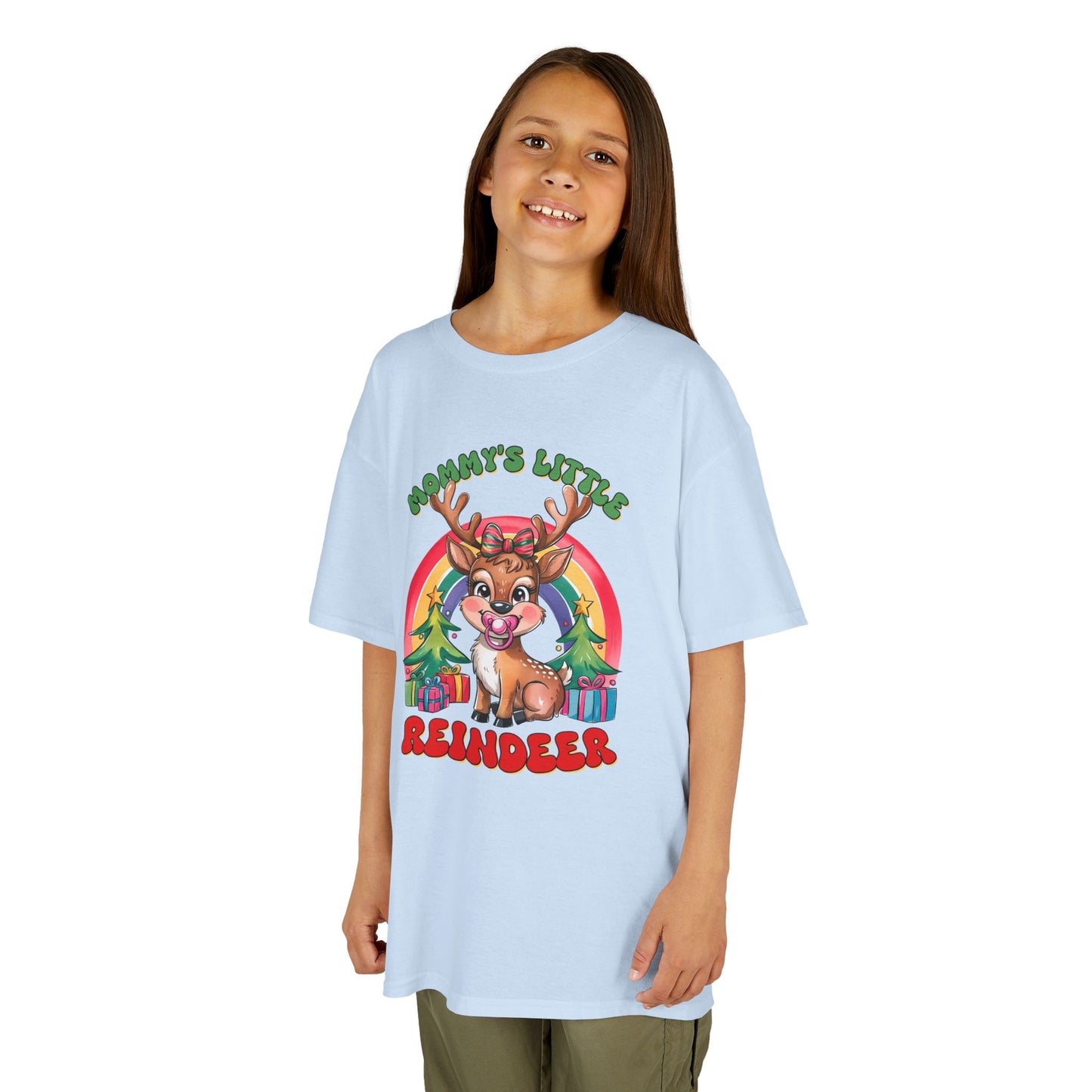 Mommy’s Little Reindeer Kids Christmas T-Shirt – Cute Holiday Reindeer Heavy Cotton Tee