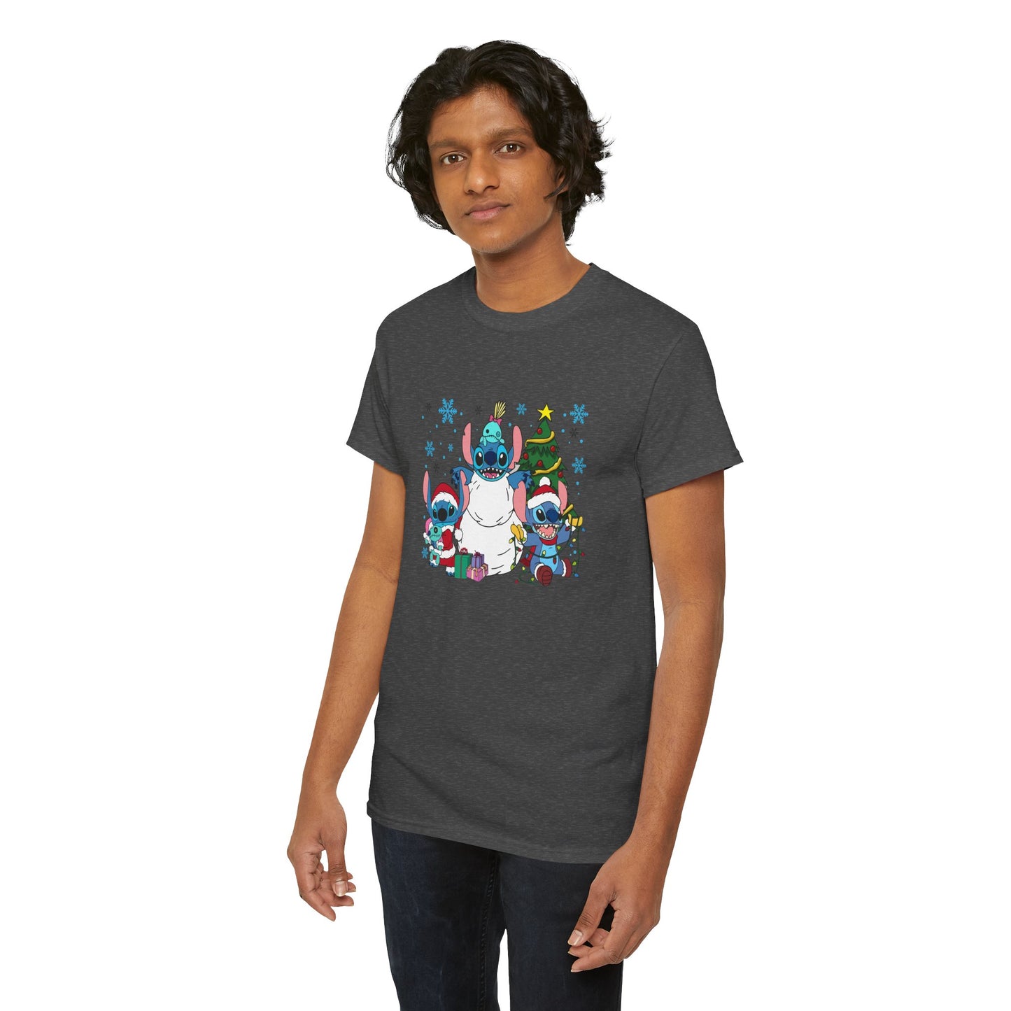 Stitch Christmas Vibes T-Shirt – Cute Holiday Trio Unisex Heavy Cotton Tee