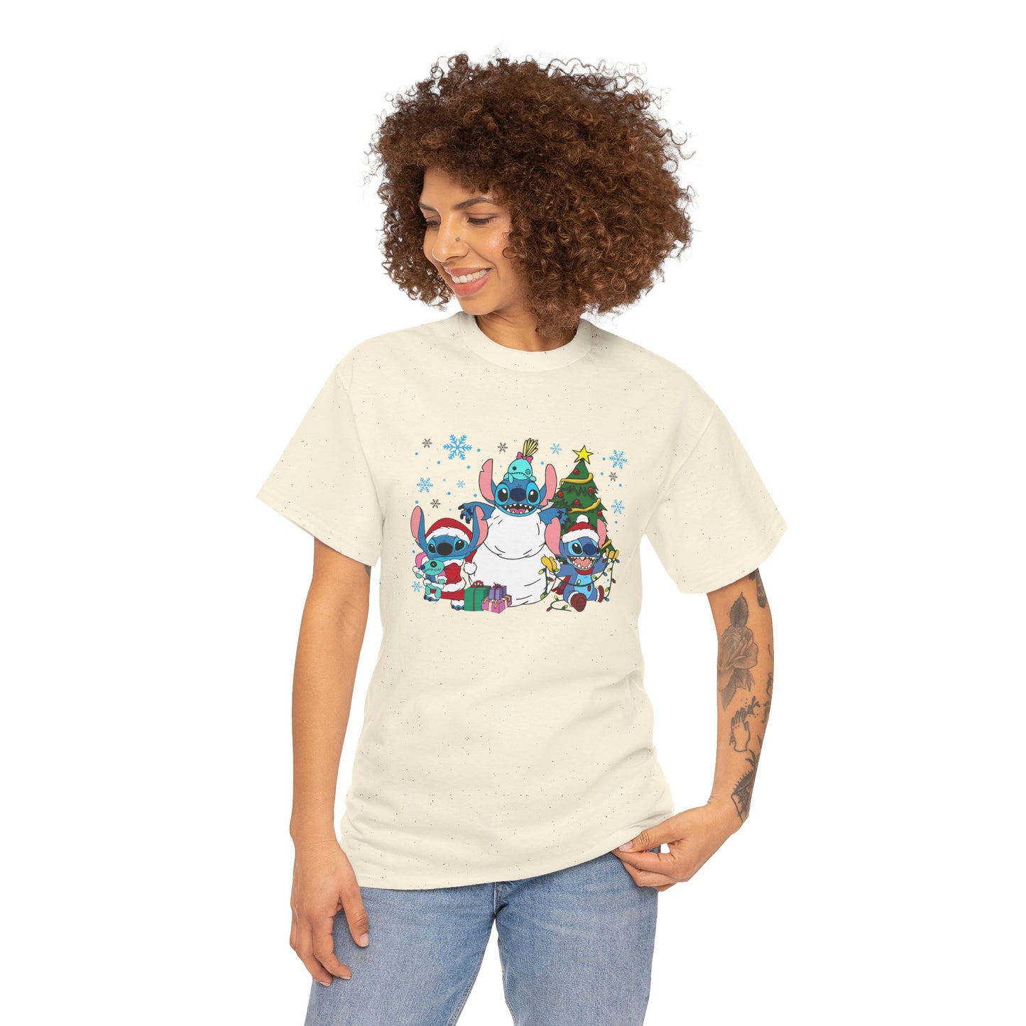 Stitch Christmas Vibes T-Shirt – Cute Holiday Trio Unisex Heavy Cotton Tee