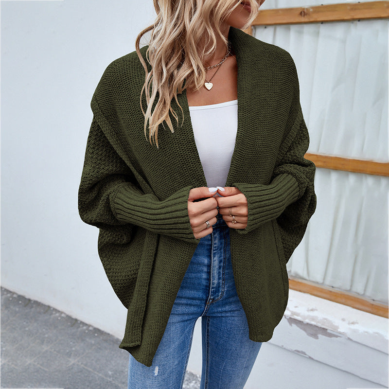 Women’s Solid Color Loose Knitted Cardigan – Cozy Oversized Autumn & Winter Sweater
