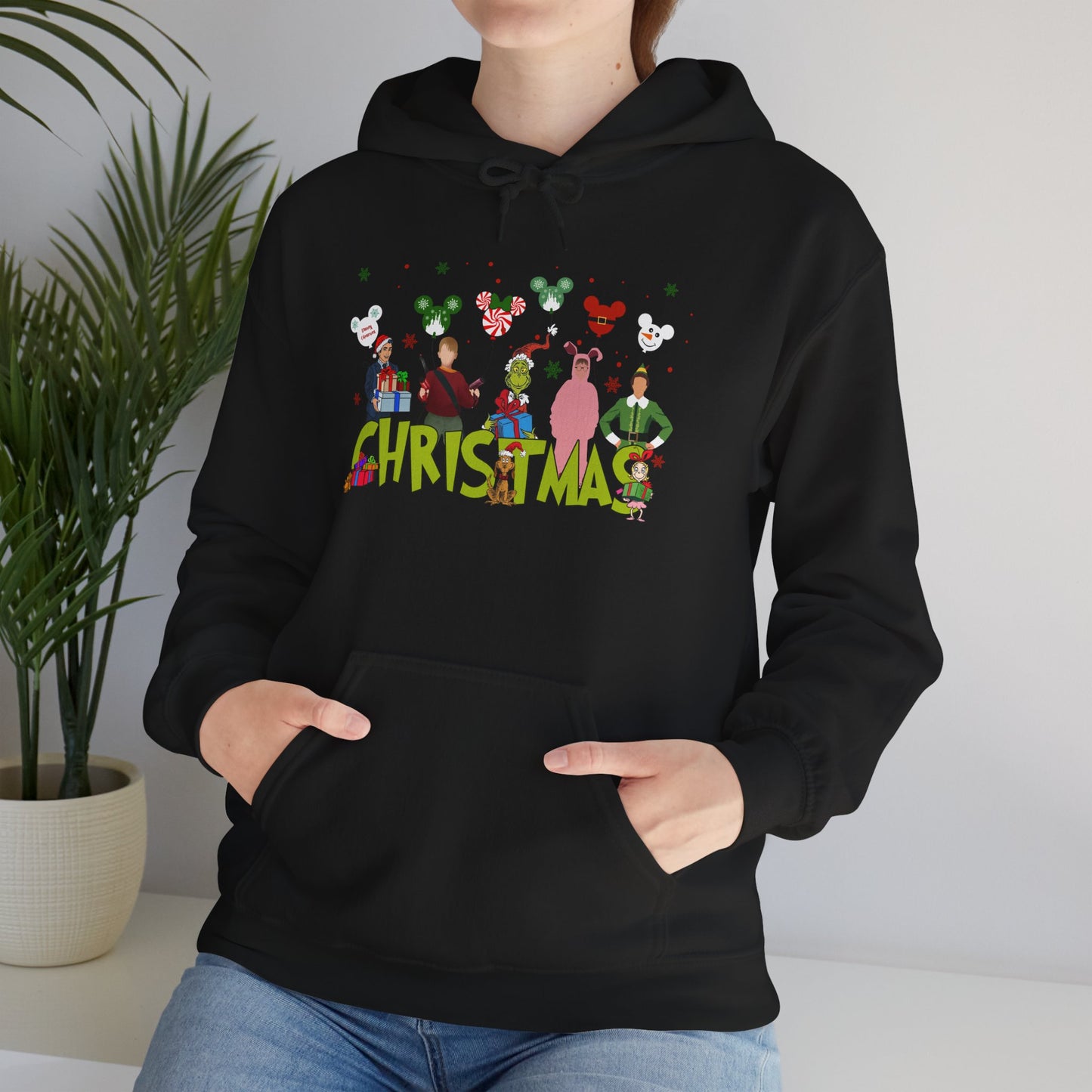Christmas Character Squad Hoodie – Cute Festive Holiday Characters Unisex Heavy Blend Hooded Sweatshirt
