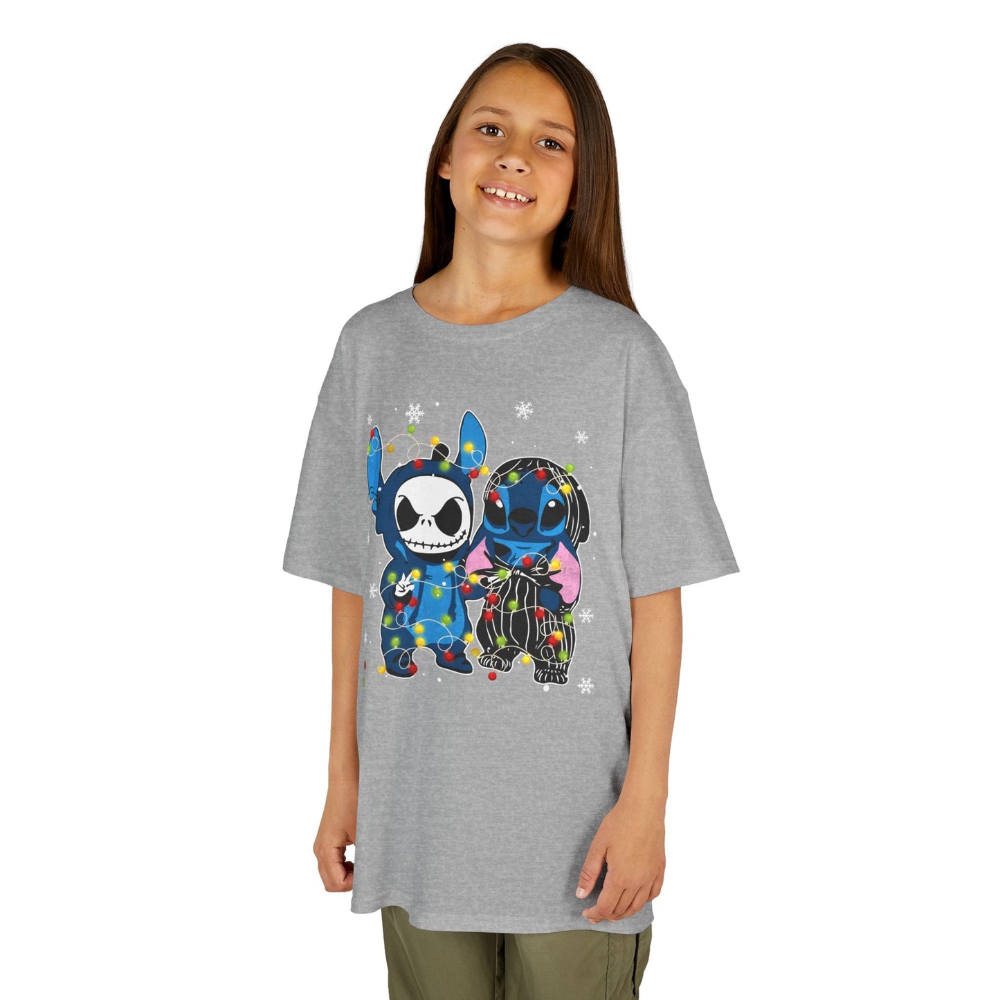Cute Holiday Duo Christmas T-Shirt – Cartoon Alien & Skeleton Festive Unisex Kids Tee