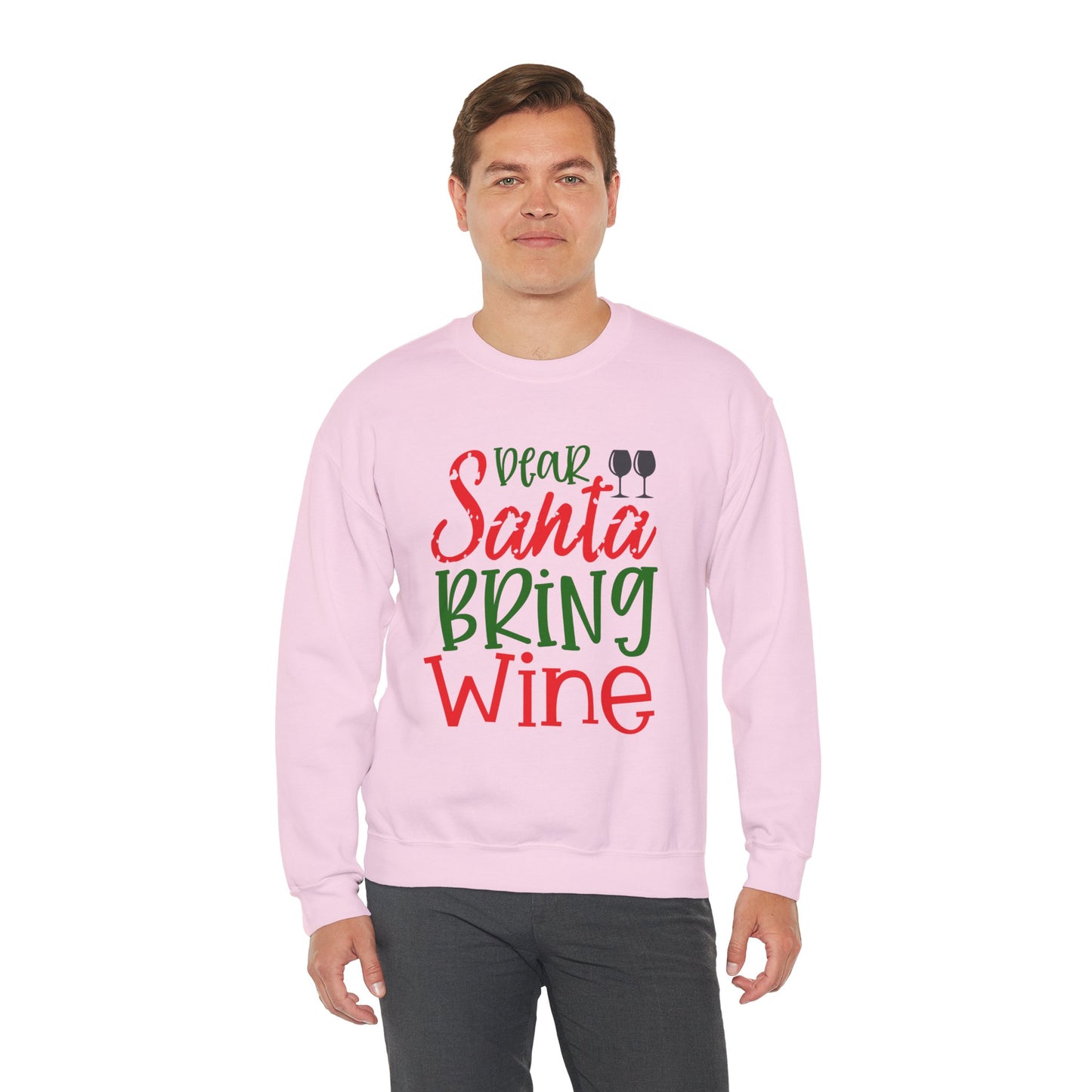 Dear Santa Bring Wine Christmas Crewneck – Funny Holiday Wine Lover Sweatshirt (Unisex)