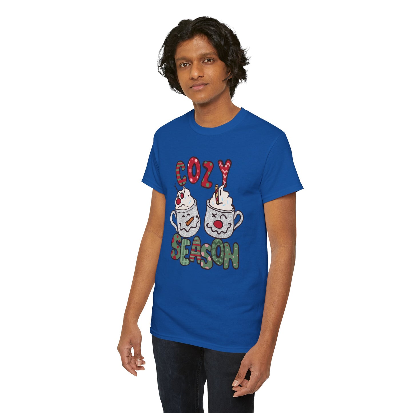 Cozy Season Christmas Unisex Heavy Cotton T-Shirt – Cute Holiday Hot Cocoa Tee