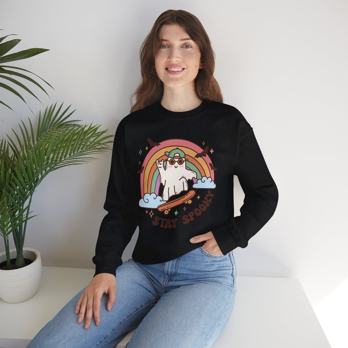 Stay Spooky Ghost Skater Unisex Heavy Blend Crewneck Sweatshirt