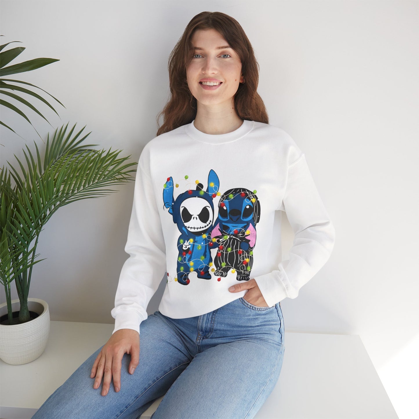 Cute Holiday Duo Christmas Unisex Heavy Blend Crewneck Sweatshirt – Cartoon Alien & Skeleton Festive Sweater