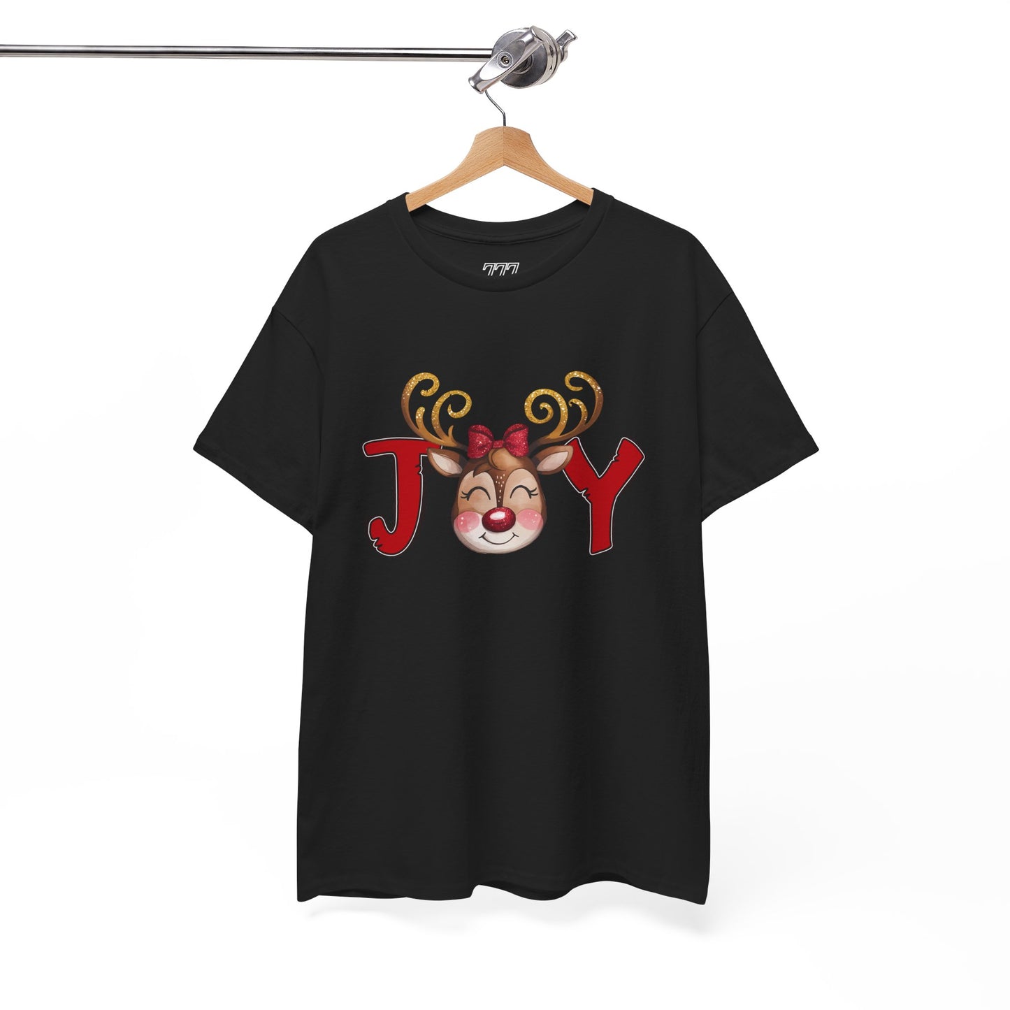 Reindeer Joy Women’s Christmas T-Shirt – Cute Holiday Reindeer Face Heavy Cotton Tee