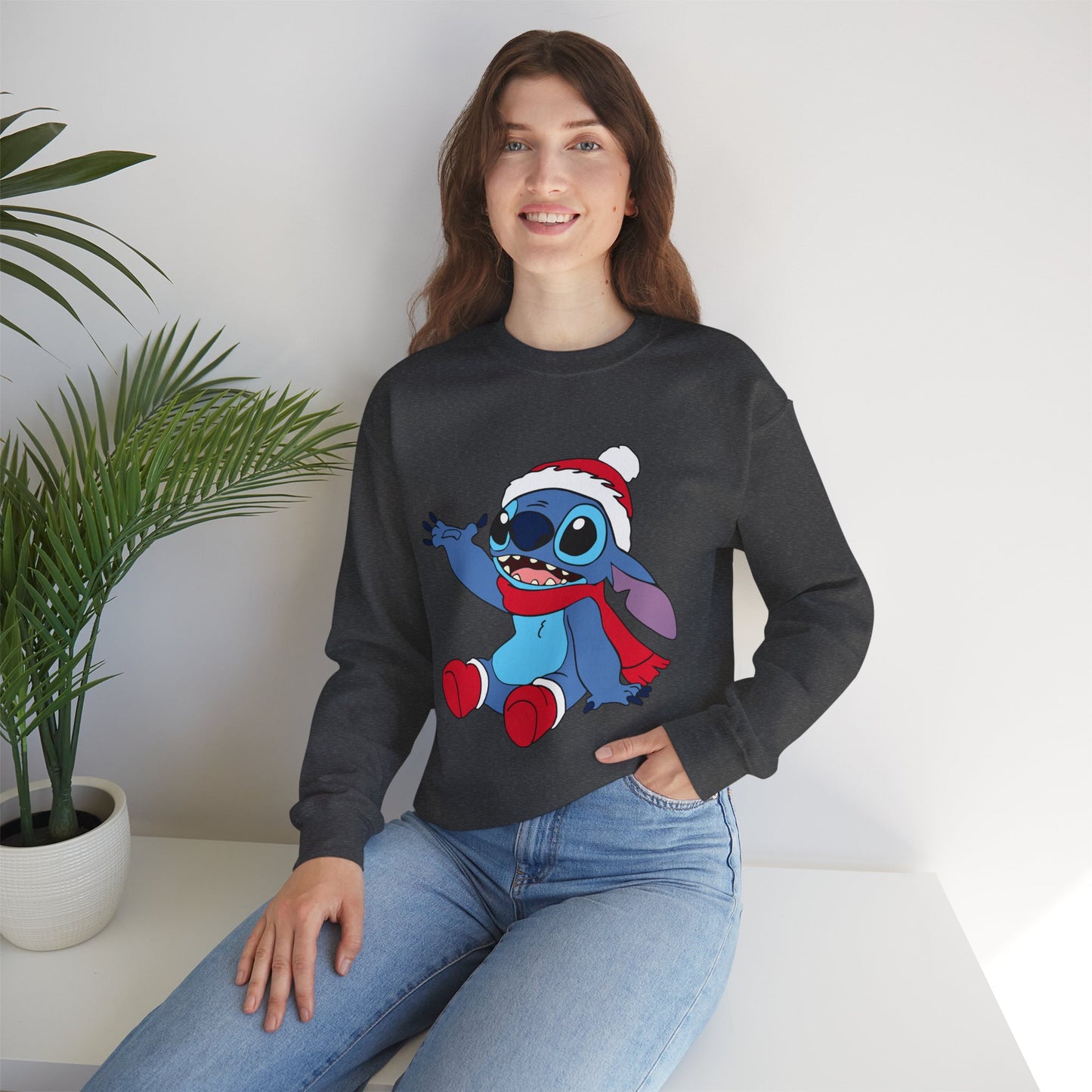 Jolly Alien Christmas Crewneck – Cute Blue Alien Holiday Sweatshirt (Unisex)