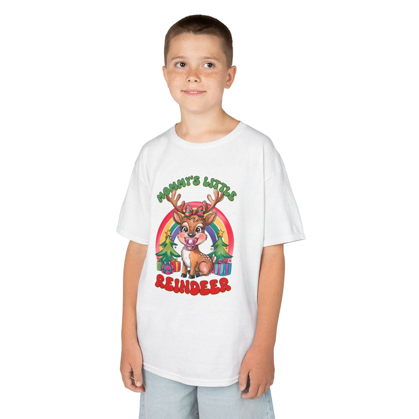 Mommy’s Little Reindeer Kids Christmas T-Shirt – Cute Holiday Reindeer Heavy Cotton Tee