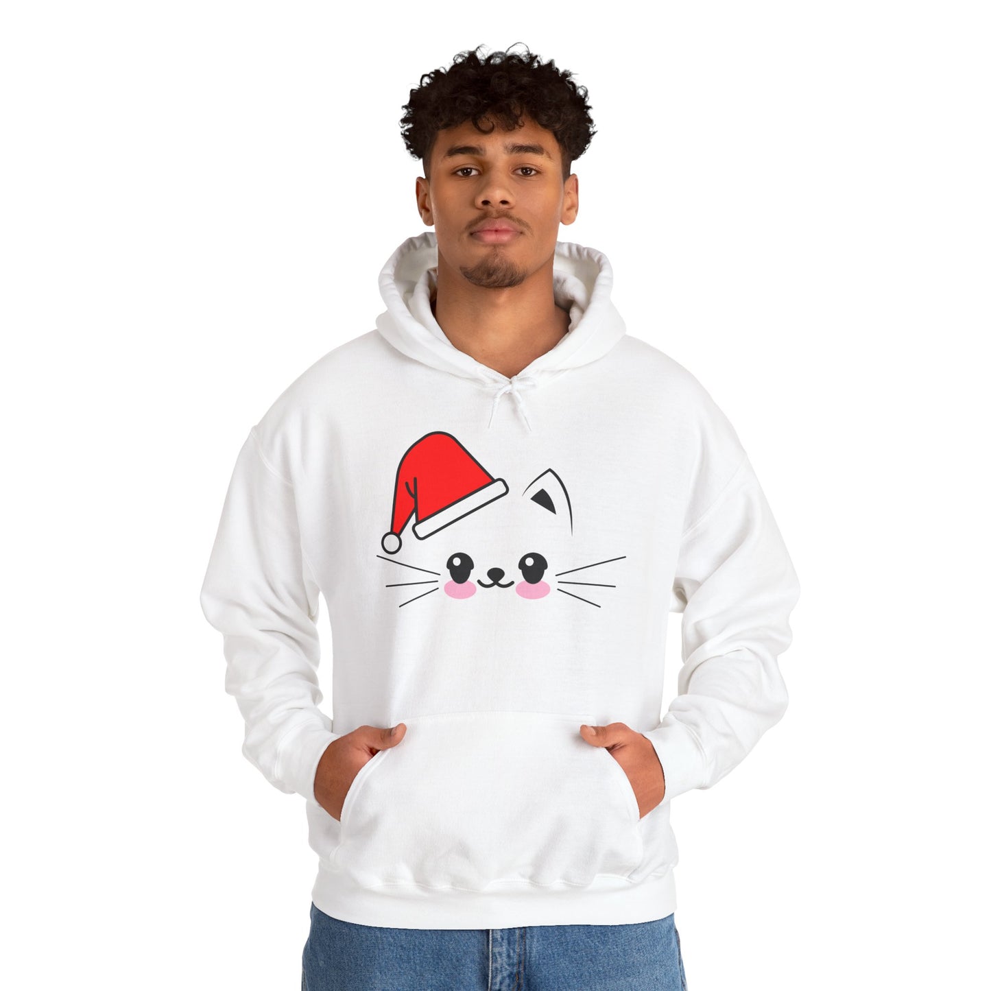 Cat Santa Christmas Hoodie – Cute Kawaii Cat Holiday Hooded Sweatshirt (Unisex)
