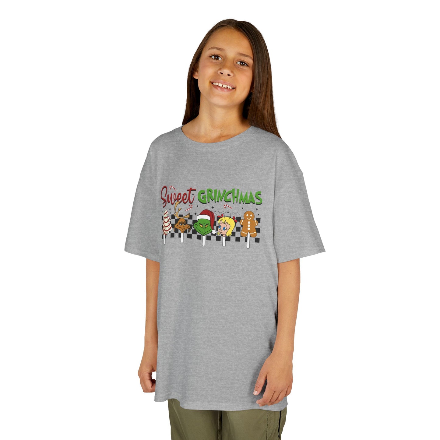 Sweet Grinchmas Candy Christmas Kids Tee – Cute Holiday Treat Characters Kids Heavy Cotton T-Shirt
