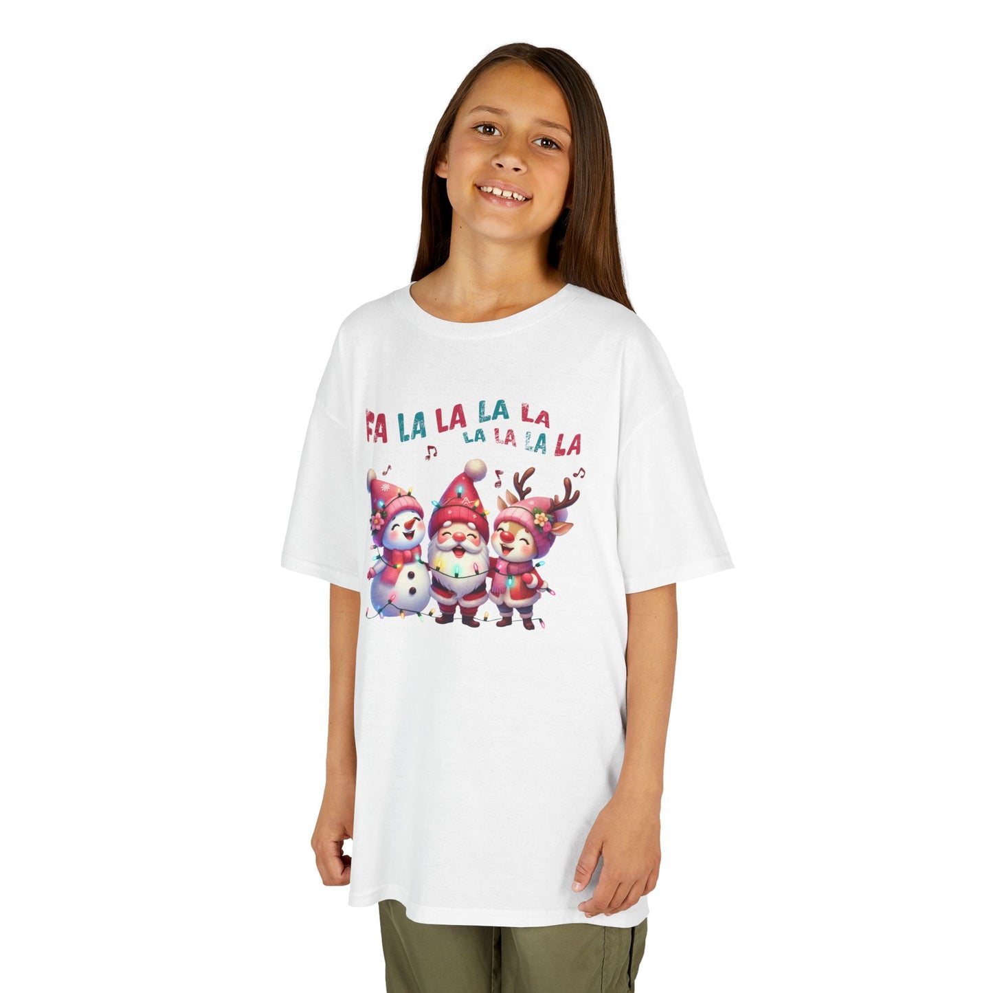 Festive Caroling Trio Kids Christmas T-Shirt – Cute Santa, Snowman & Reindeer Holiday Tee