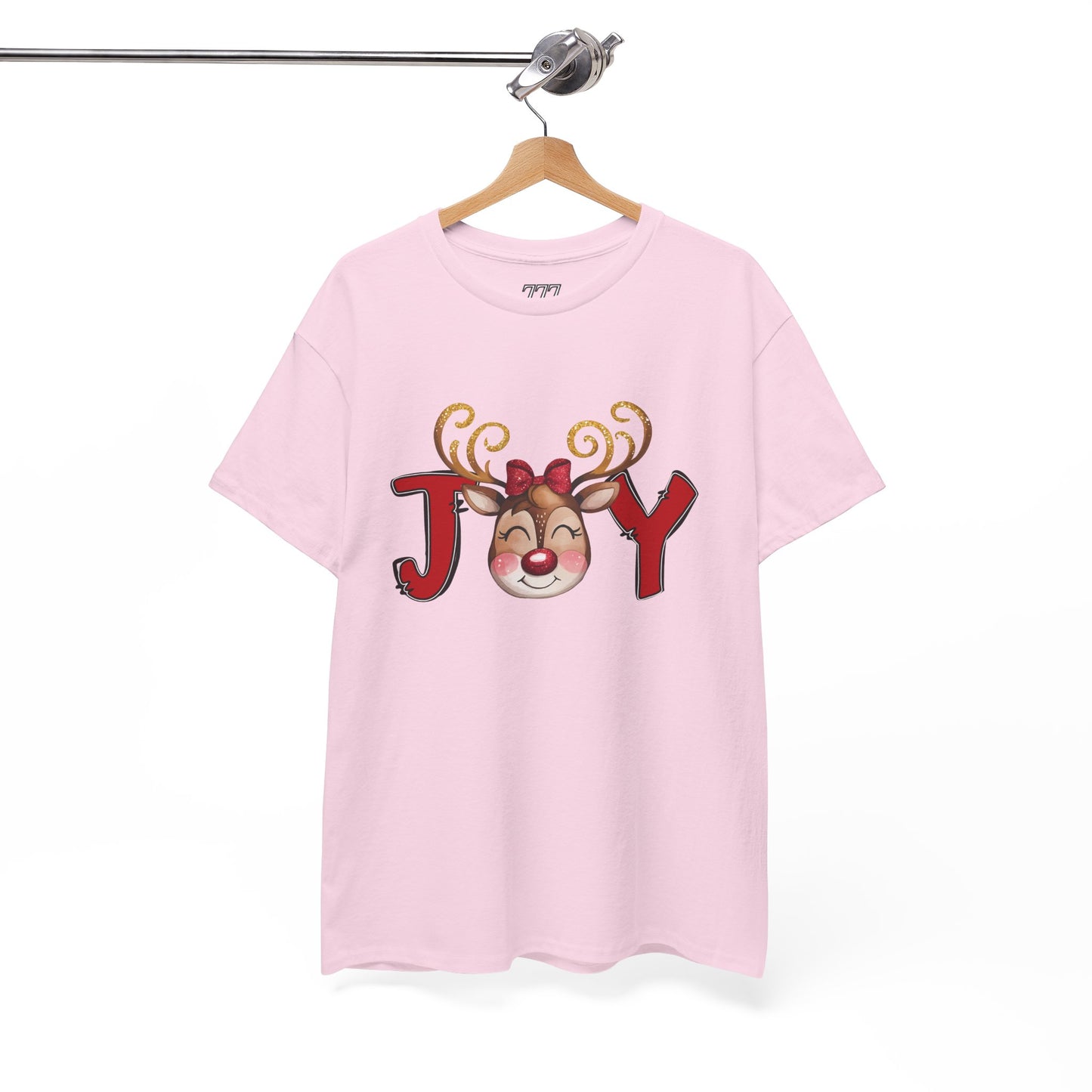 Reindeer Joy Women’s Christmas T-Shirt – Cute Holiday Reindeer Face Heavy Cotton Tee