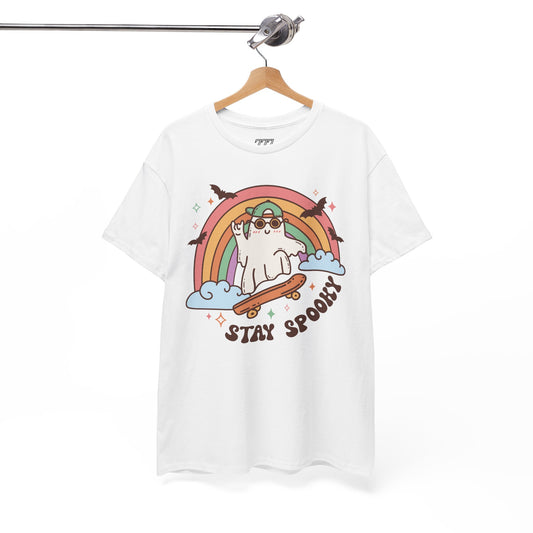 Stay Spooky Ghost Skater Unisex Heavy Cotton T-Shirt