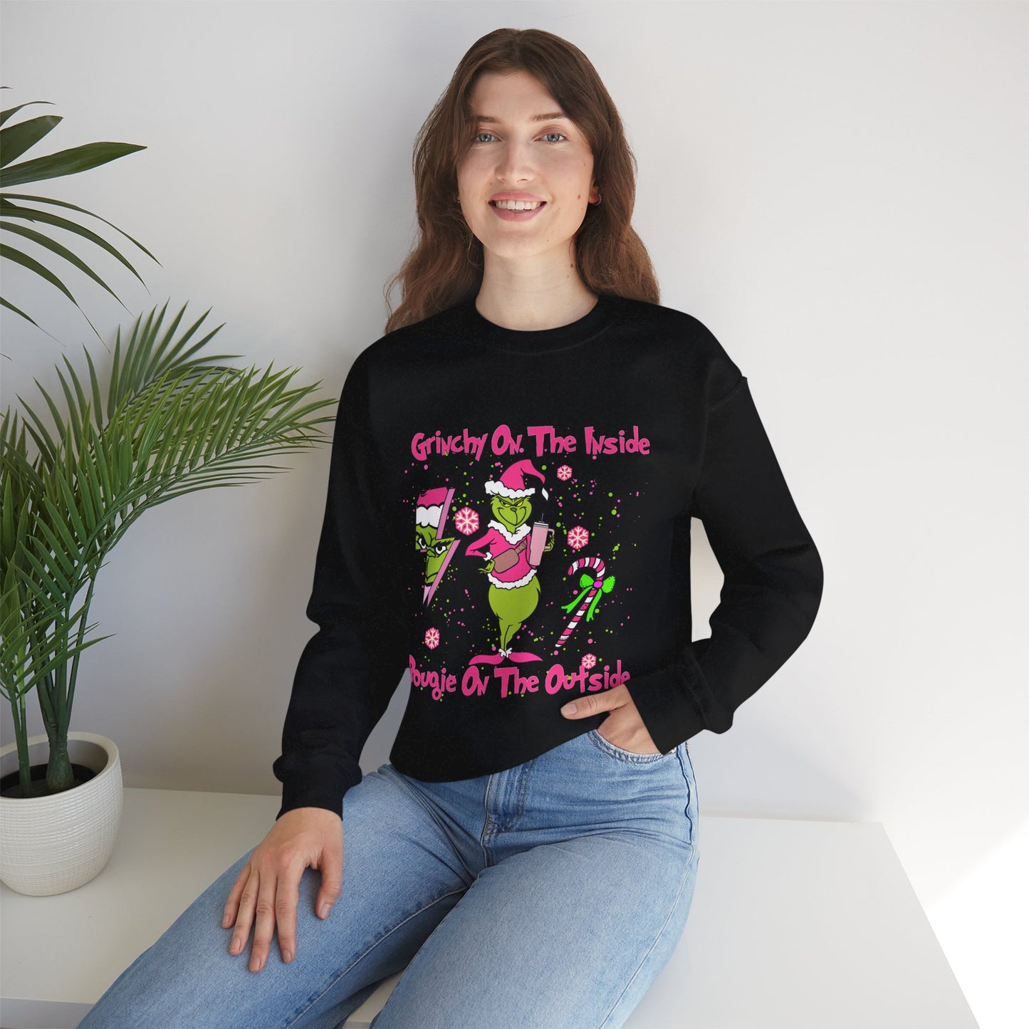 Grinchy On The Inside, Bougie On The Outside Unisex Heavy Blend Crewneck Sweatshirt