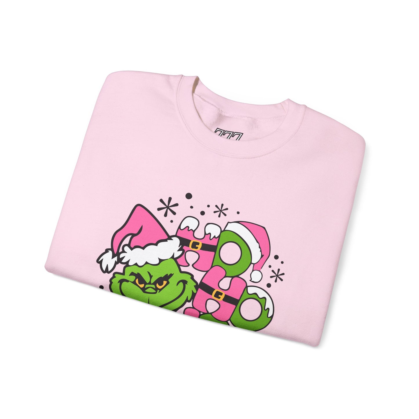 HO HO HO Funny Christmas Grinch-Inspired Holiday Sweatshirt – Cute Pink Santa Unisex Heavy Blend Crewneck