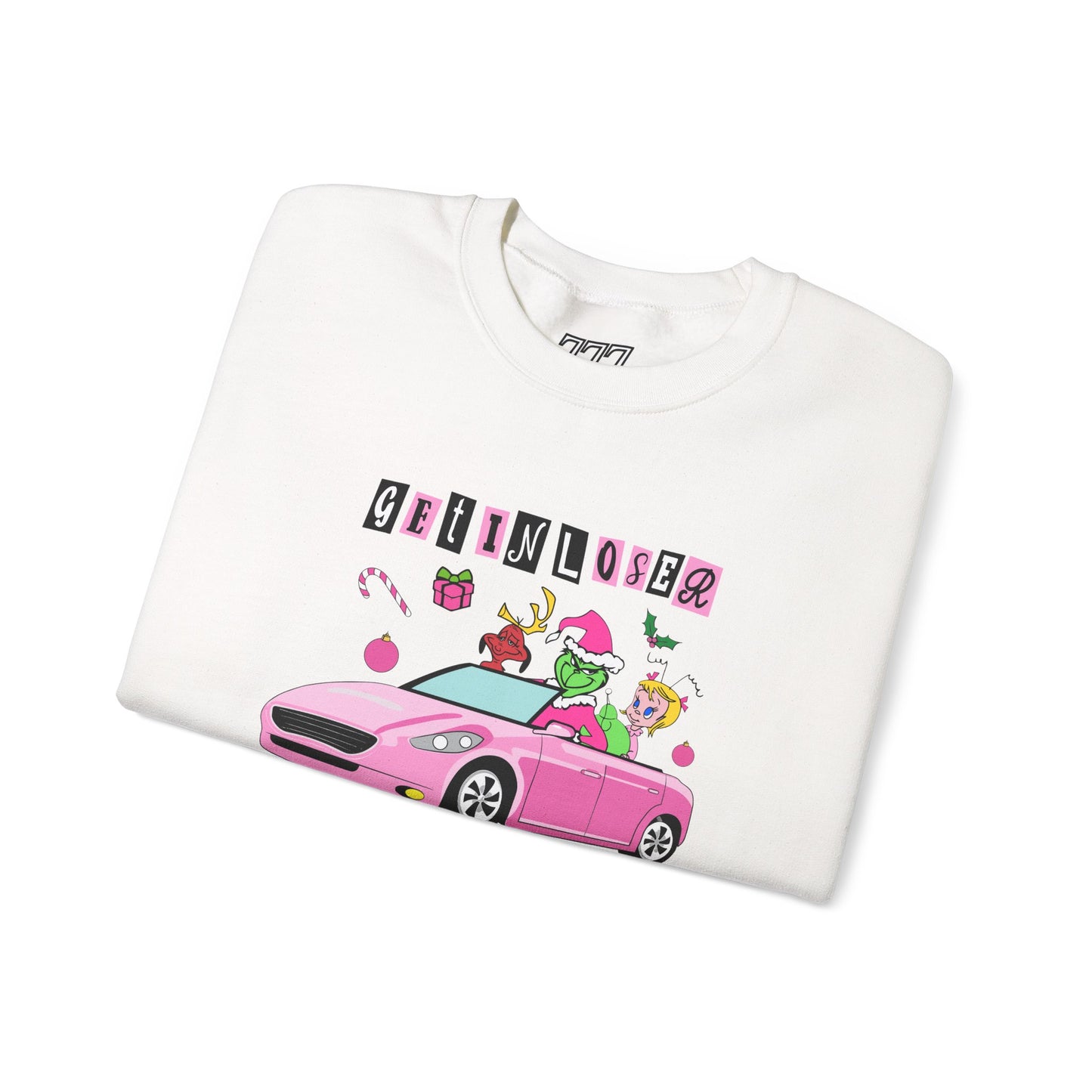 Get In Loser We’re Stealing Christmas Crewneck – Funny Green Holiday Creature Sweatshirt (Unisex)