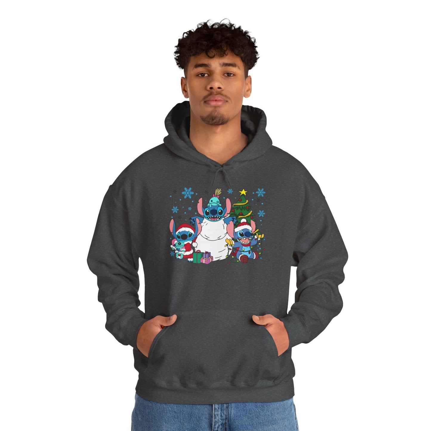 Stitch Christmas Vibes Hoodie – Cute Holiday Trio Unisex Heavy Blend Sweatshirt
