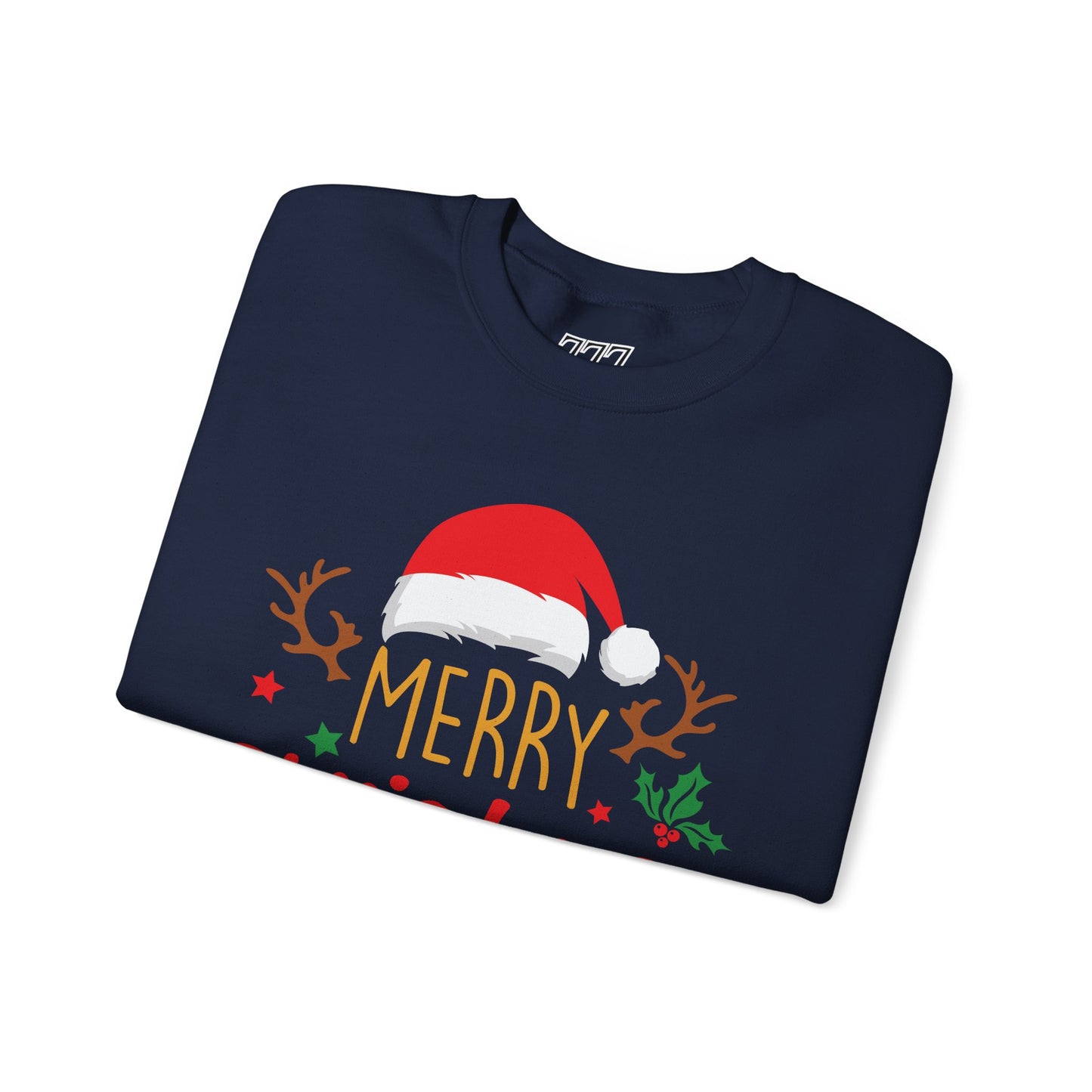 Merry Christmas Reindeer Crewneck – Santa Hat Holiday Unisex Sweatshirt, Festive Xmas Pullover