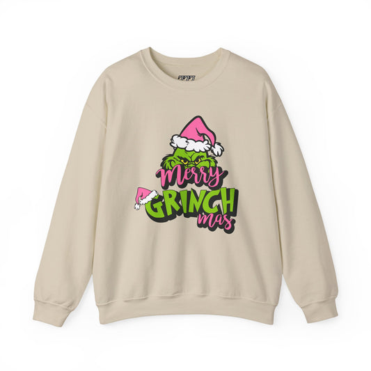 Merry Grinchmas Funny Christmas Grinch-Inspired Holiday Sweatshirt – Pink Santa Festive Unisex Heavy Blend Crewneck