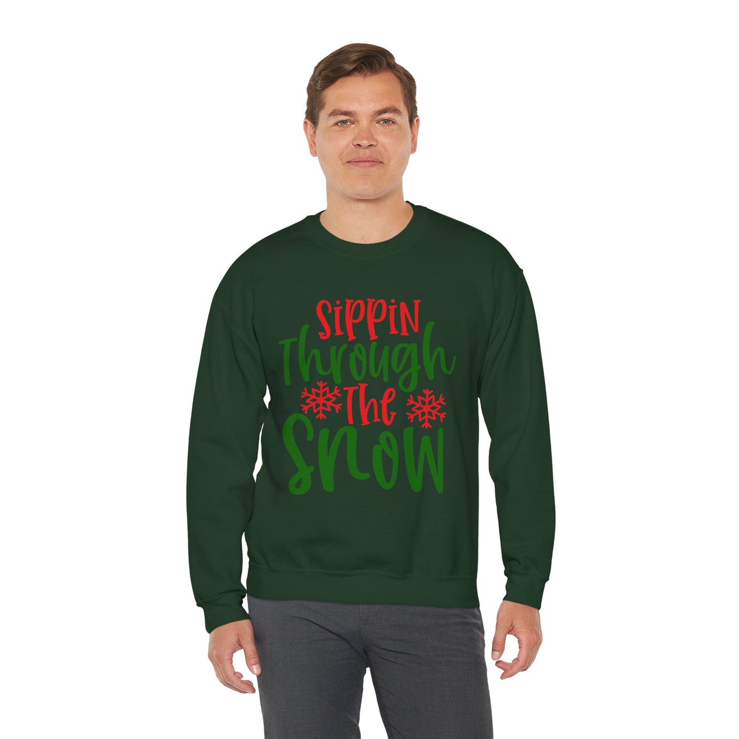 Sippin’ Through The Snow Sweatshirt – Festive Holiday Unisex Heavy Blend Crewneck