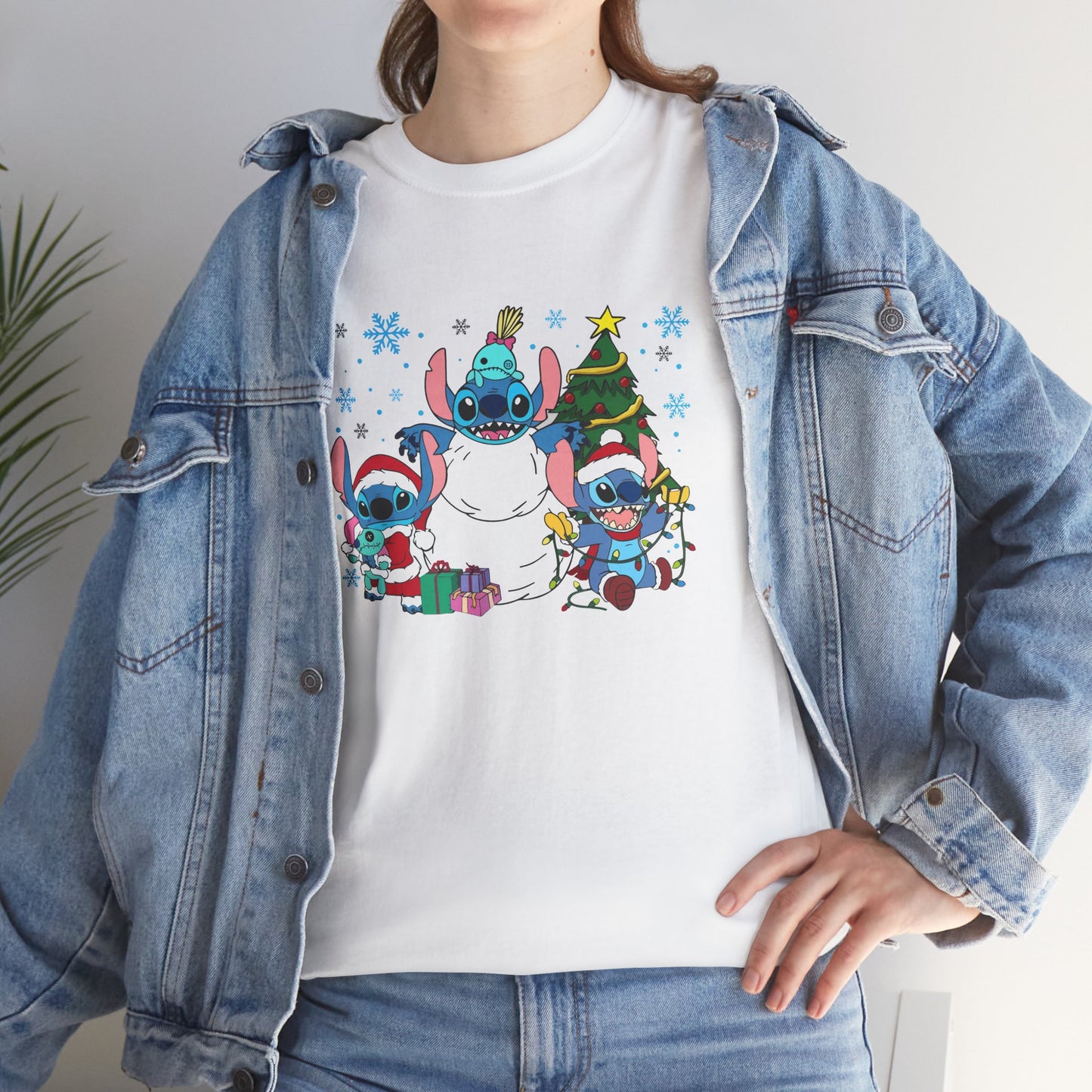 Stitch Christmas Vibes T-Shirt – Cute Holiday Trio Unisex Heavy Cotton Tee